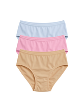Mid Waist Hipster Panty Bundle  With Outer Elastic - ( Sky Blue, Beige & Baby Pink )